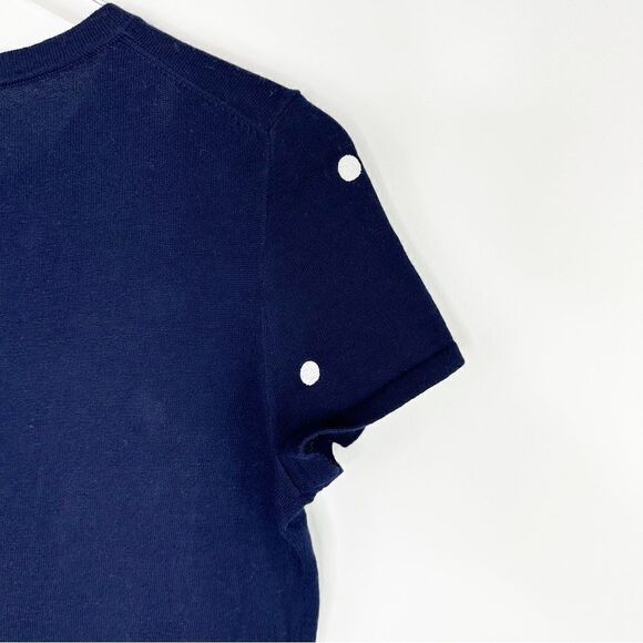 J. Crew Dotted Short Sleeve Sweater Knit Top Navy Polka Dot Crew Small - Picture 8 of 11